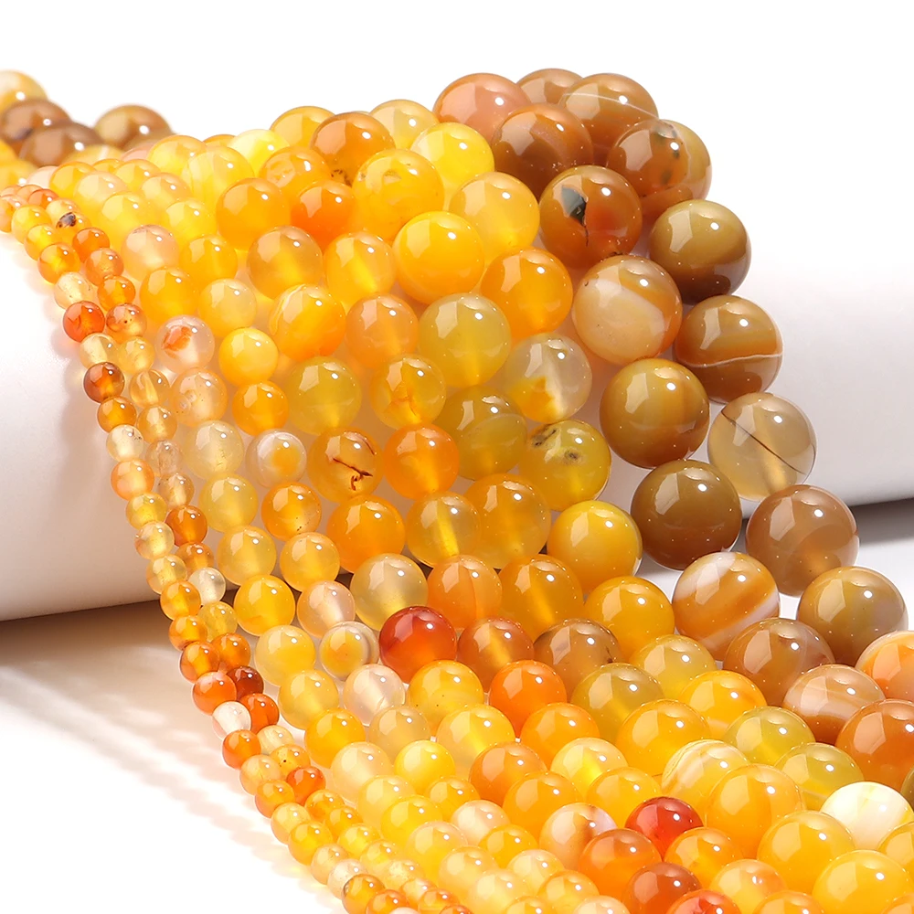 4/6/8/10/12mm Natural Stone Beads Orange Yellow Stripe Agate