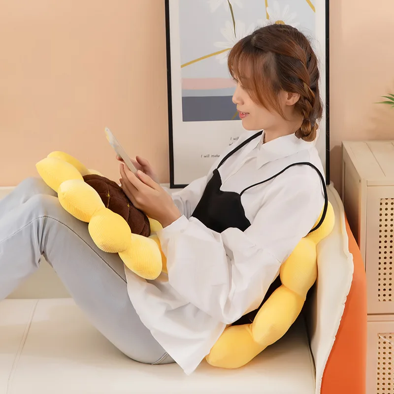 Kawaii Plush Toy Sunflower Flower Pillow Cute Stuffed Doll For Kids Birthday Present Soft Cushion For Car Seat Back Support Phot