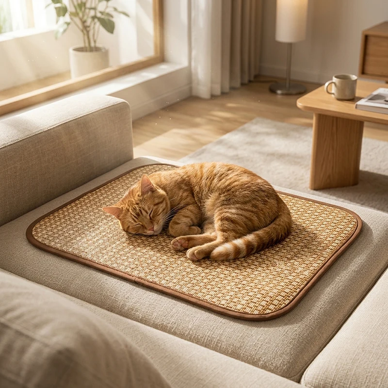 

Pawbient Rattan Cooling Mat Cats Dogs Summer Breathable Natural Woven Pet Bed Pad Extra Large Anti-Scratch Sleeping Supplies