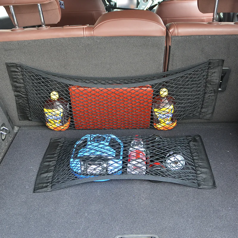 Image of Auto-Rücksitz-Organizer Kofferraumnetz Elastisches Netz mit Klettverschluss Universelle Tragbare Aufbewahrungstasche Auto-Zubehör