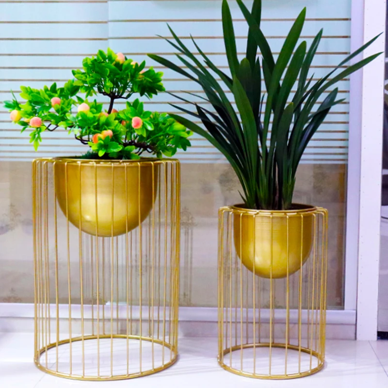 

living room balcony wrought iron flower stand floor - to - ceiling green plant european modern arrangement
