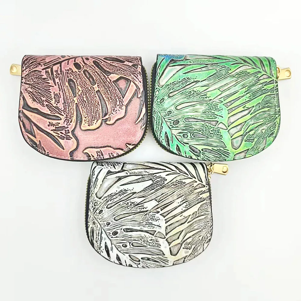 1PC Ladies Card Bag Hand-painted vintage banana leaf coin purse Delicate hand-held small bag card storage bag pattern random