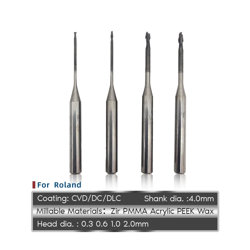 Roland DWX53DC PMMA Milling Burs 0.3/0.6/1.0/2.0mm ZCB-30D-US Milling Cutter Zirconia Diaond Coating Drills For Dental Lab USE