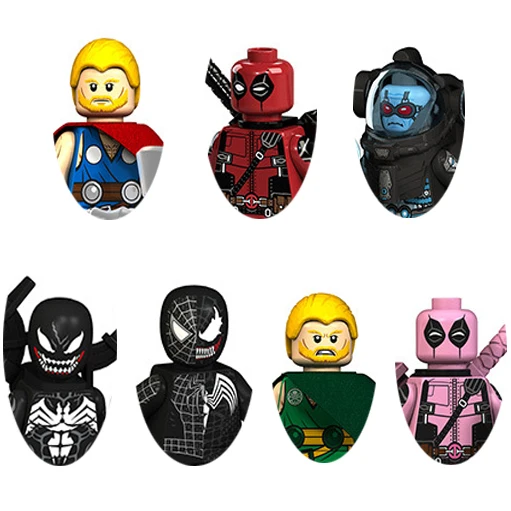 Marvel Mini Anime Action Toy Figures Highly Loved Welcomed Thor Deadpool Venom DIY Assembly Puzzle Block Children Birthday Gifts