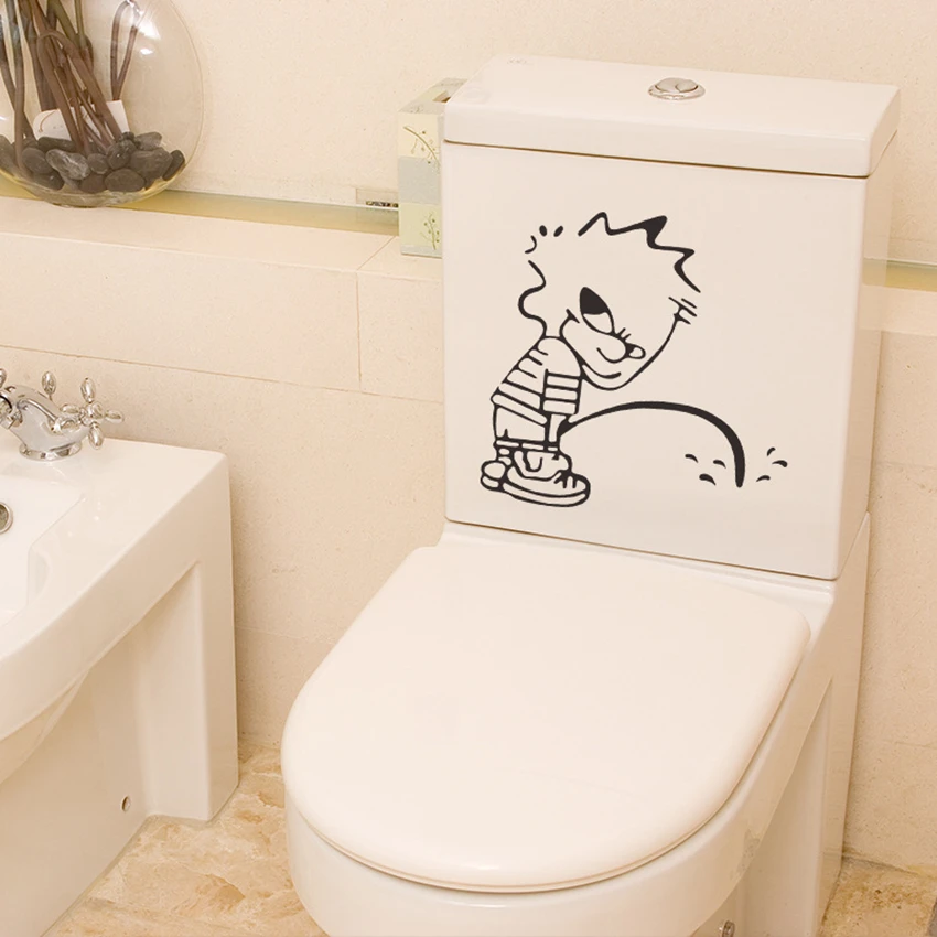 Pegatinas de vinilo para inodoro con dibujos animados divertidos de Bad Boy Pees, calcomanías para azulejos de pared, decoración del hogar, papel tapiz autoadhesivo impermeable para baño