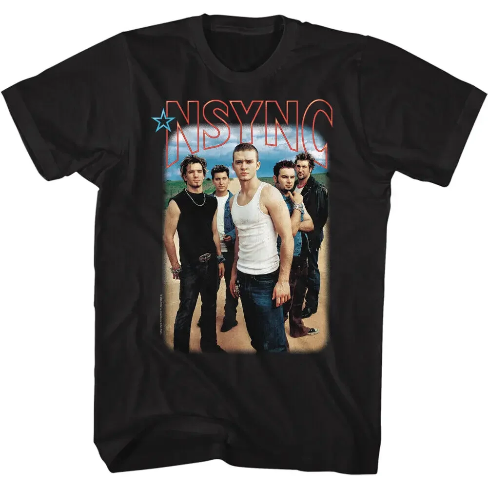 

NSYNC Boy Band T-Shirt Just Timberlake Blu Skies N Logo New Official Black Tee