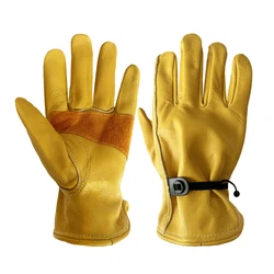 Cowhide Leather Work Gloves for Men Heavy Duty Safety Protective Welding Mechanic Gloves Stretchable Driver Working Gloves