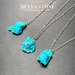 HEYYA STONE Natural Turquoise Pendant Necklace For Women 925 Silver Plated Simple Fine Jewelry Gemstone Classic Style
