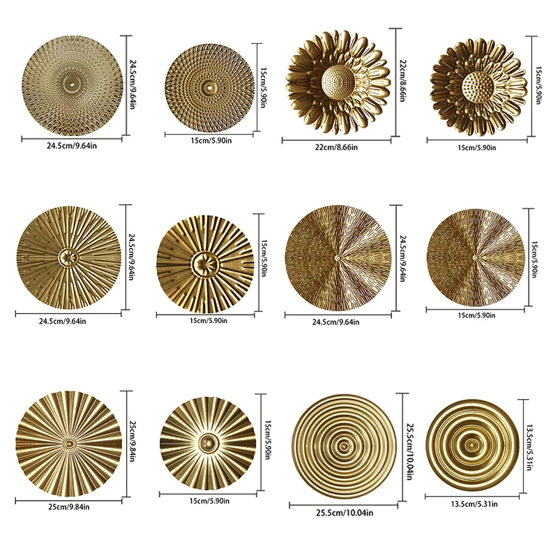 Golden Round Metal Plate Wall Hanging Decoration Iron Crafts Pendant Background Decoration For Living Room Office