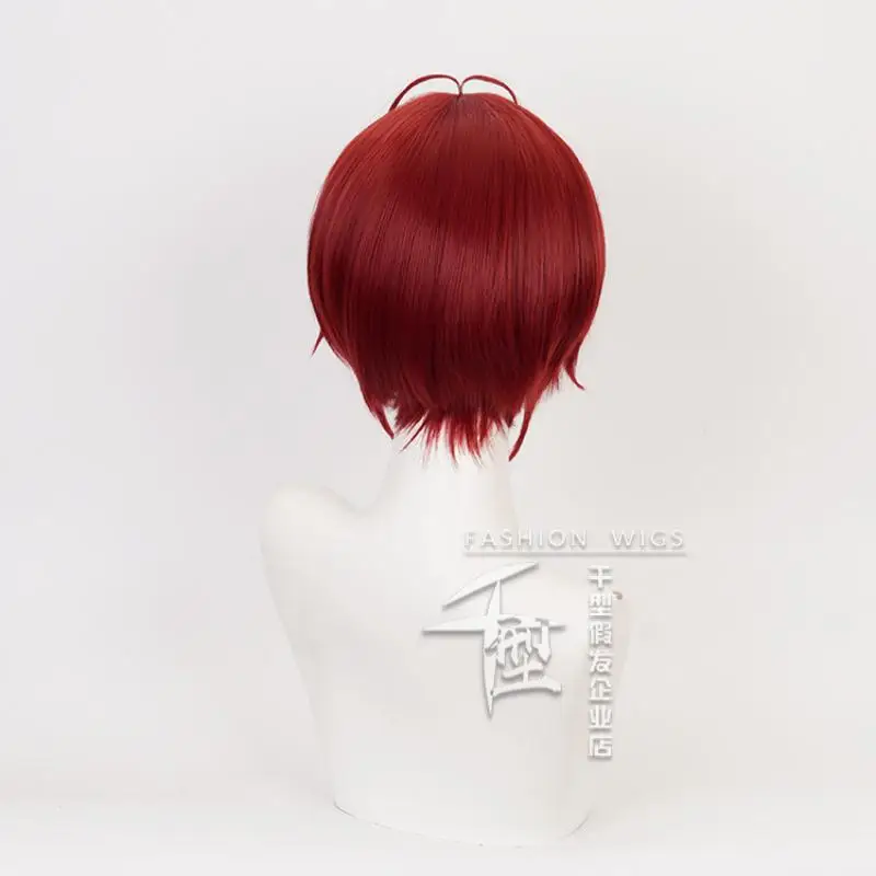 Game Twisted Wonderland Riddle Cosplay Wig Wine Red Short Hair Heat Resistant Synthetic Halloween Party Props