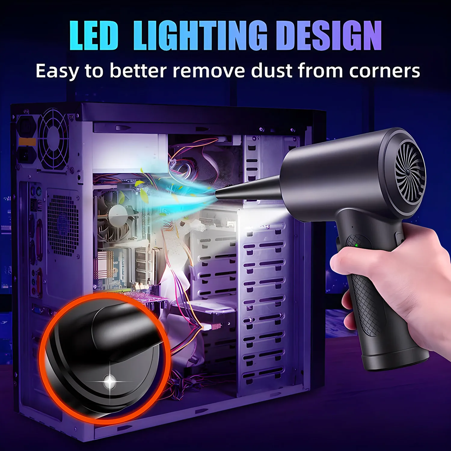 Spolverino portatile per la pulizia del computer Soffiatore ad aria compressa senza fili da 51000 giri/min con luce a LED per la pulizia della tastiera dei computer PC