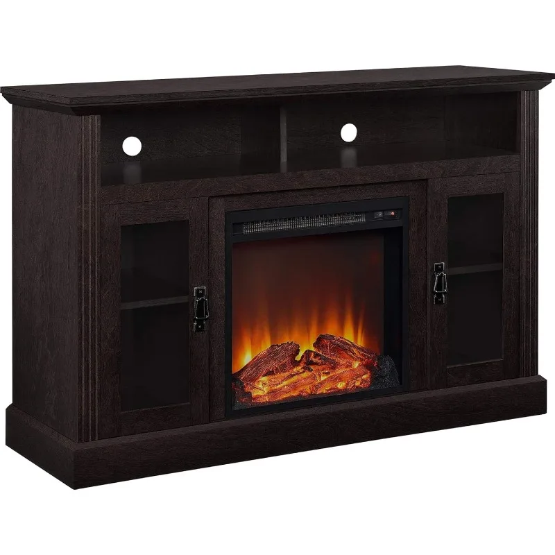 

Fireplace TV Stand for TVs up to 50 Inch, Replaceable Electric Fireplace Insert Heater, Realistic Log and Flame Effect