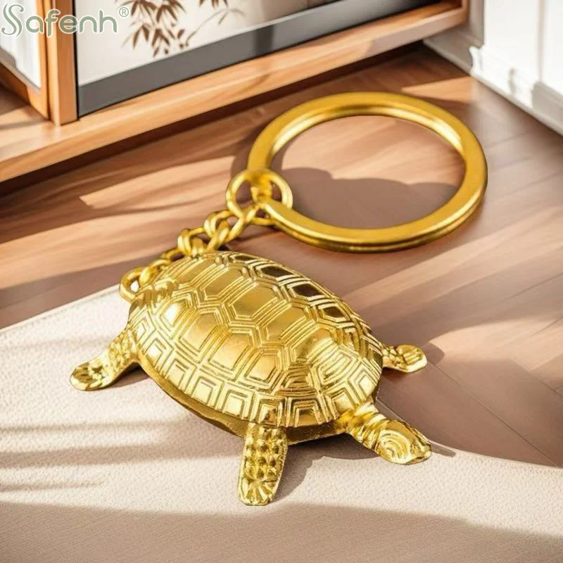 1*Money Turtle Keychain Lucky Alloy Keyring Wealth Attracting Golden Tortoise Key Chain Decorative Solid Color Metal Key Pendant