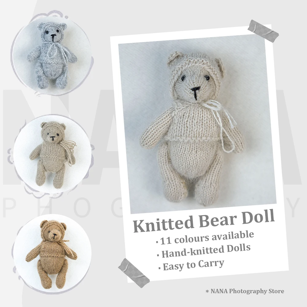 Adorable Knitted Teddy Bear Newborn Photography Props Baby Photo Shoot Props Mini Crochet Animal Doll for Studio Shooting Theme