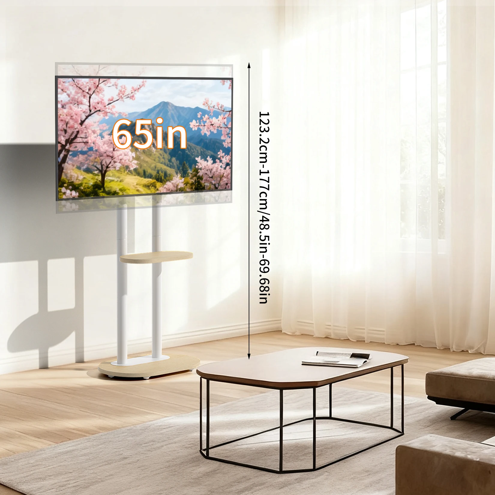 حامل تلفزيون دوار من UNHO مقاس 40-75 بوصة، حامل تلفزيون محمول على عجلات مع ارتفاع قابل للتعديل يحمل ما يصل إلى 132 رطلًا مع رف #3