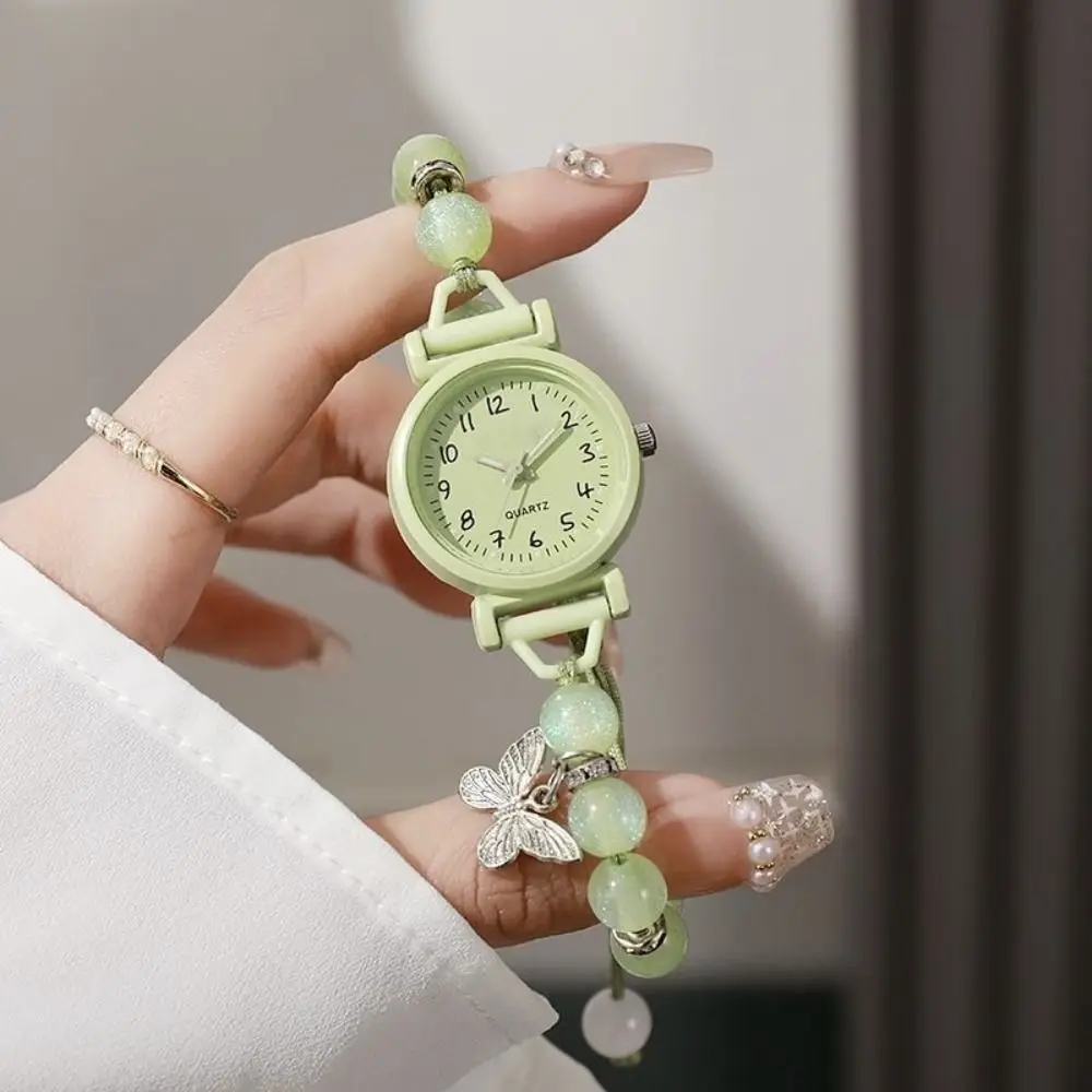 New Elegant Bracelet Watch Butterfly Pendant Adjustable Chain Watch Beaded Quartz Watch for Women Girls