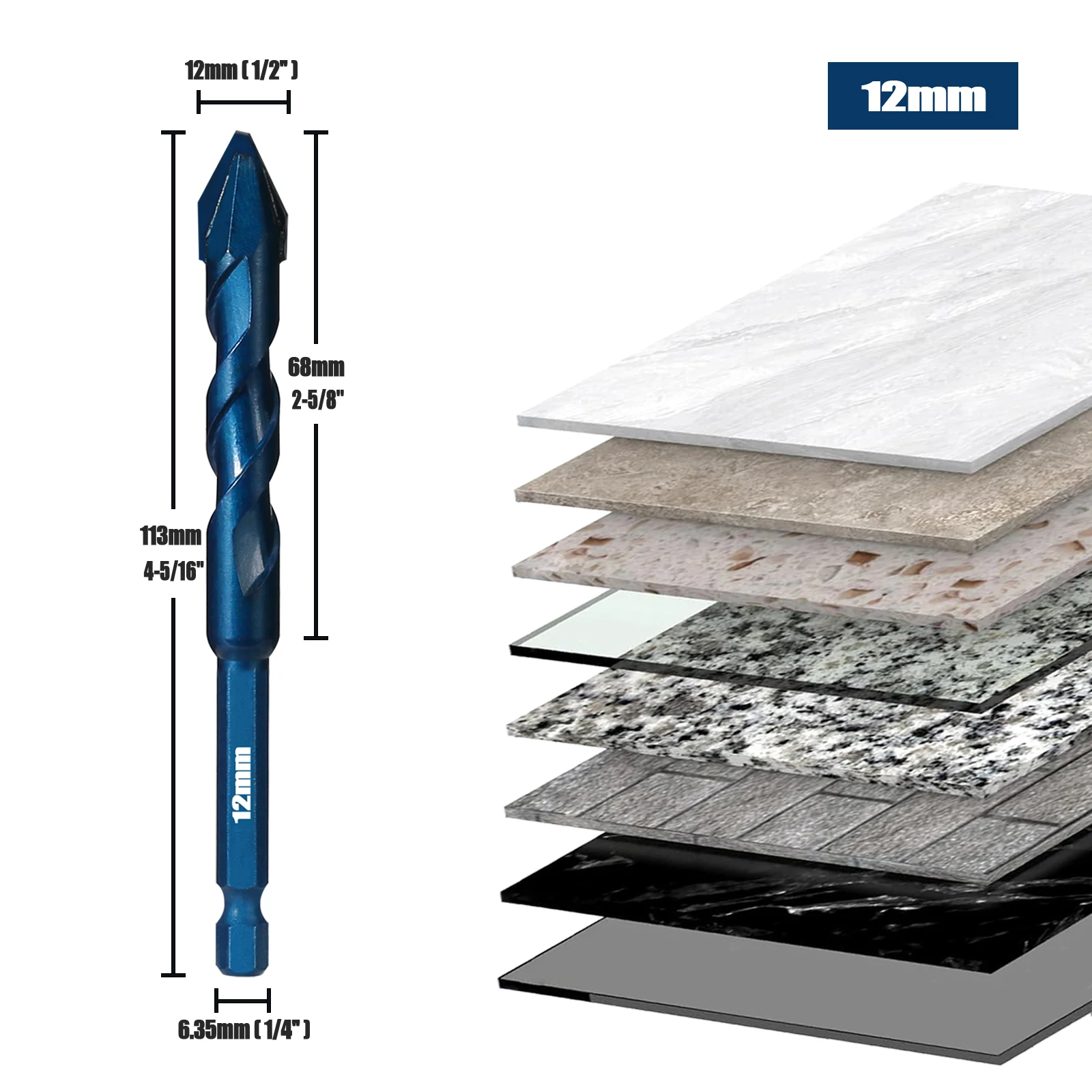 5/6/8/10/12 mm blauer Fliesenbohrer, hohe Härte, exzentrischer Bohrer, Präzisionsbohrer für Keramik, Glas und Holz, Zubehör für Elektrowerkzeuge. – Detail 10