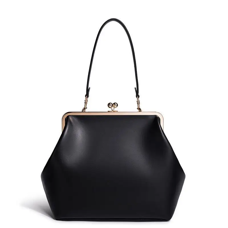 1Pcs Luxury Soft PU Leather Pink Color Handbags Fashion Large Kisslock Clutch Bag For Women Designer Clip Shell Shoulder Bags