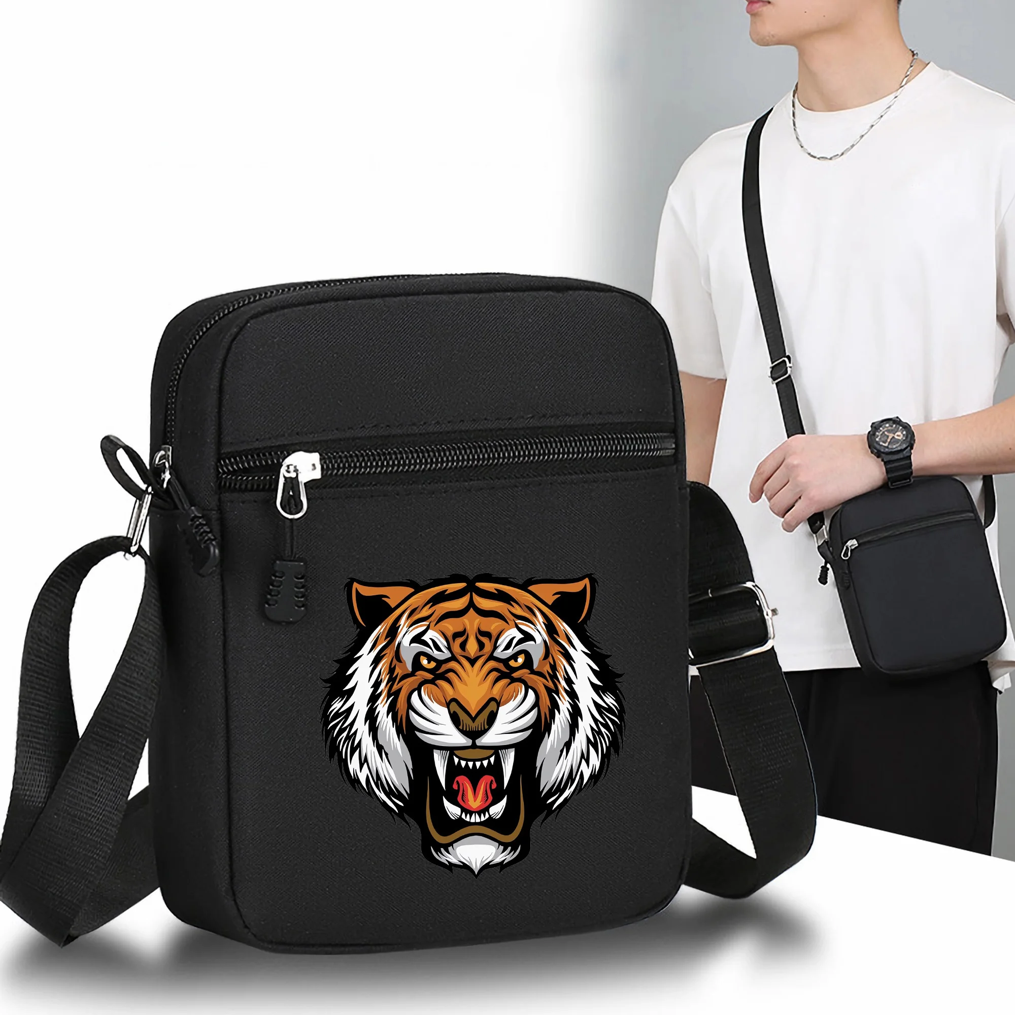 Миниатюрная сумка-Кроссбоди из ткани Оксфорд с принтом тигра, регулируемый наплечный ремешок, сумка на плечо, идеально подходит для ежедневных прогулок и поездок