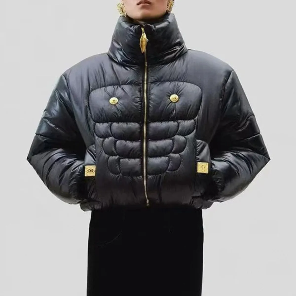 CiCi التخسيس تقسم الترتر سترات الموضة للنساء عالية الرقبة طويلة الأكمام سترة قصيرة غير رسمية الملابس النسائية الجديدة #2