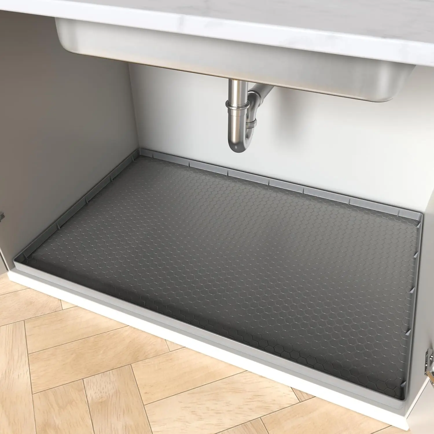 Waterproof Under Sink Mat for Kitchen and Bathroom, Silicone Cabinet Protector Tray for Drips and Leak Prevention