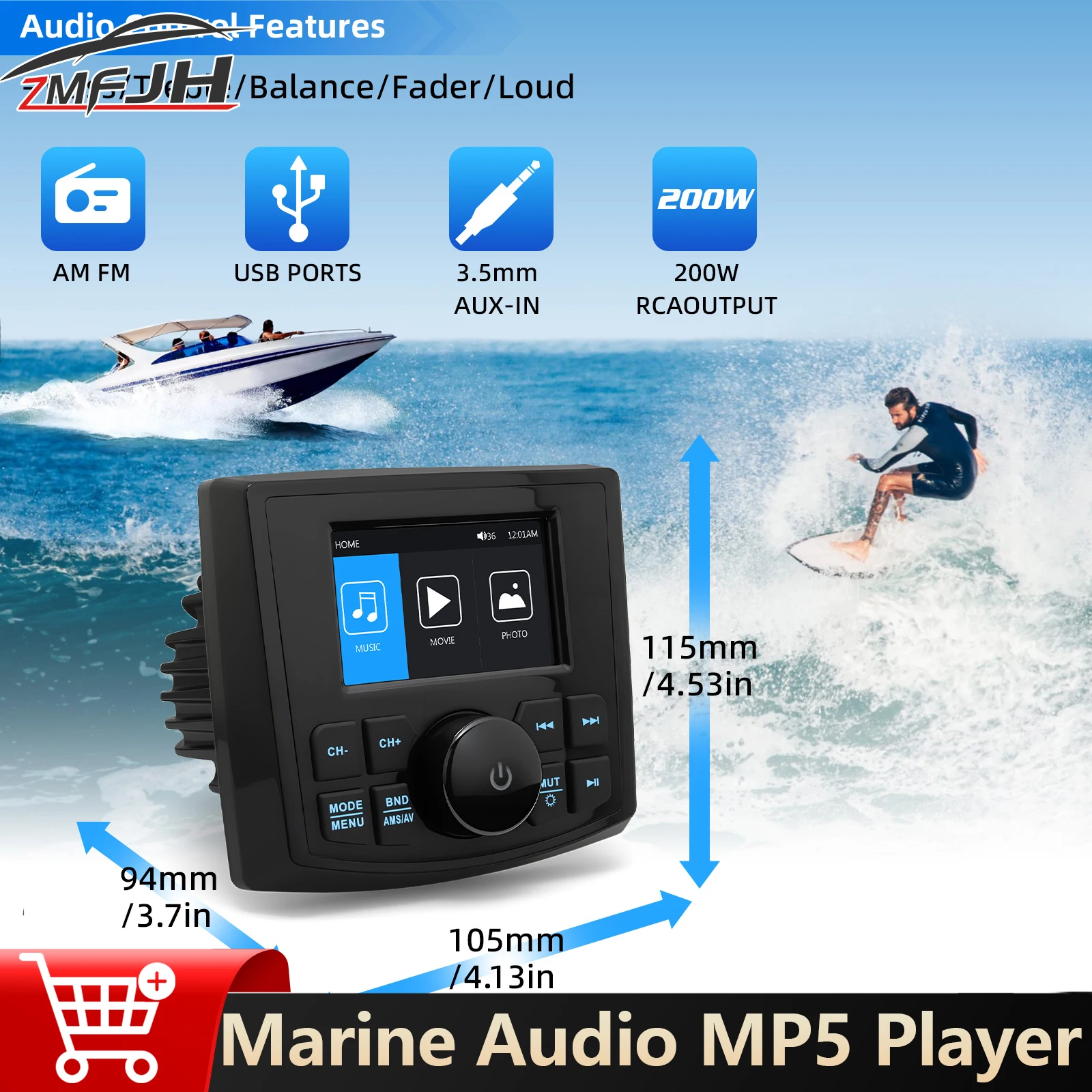 MP5 Media Marine Stereo Radio Display Speler Voor Boot Jacht ATV UTV Bluetooth-compatibele Marine Audio Media Speaker Waterdicht