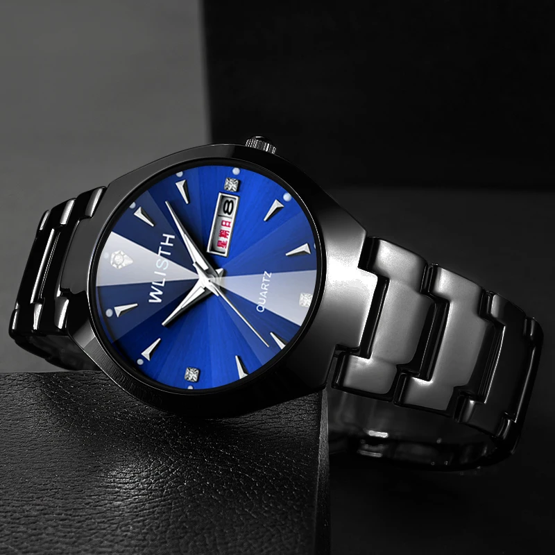 2022 Wlisth Top Brand Men Watch Tungsten Steel Lovers Rose Women Couple Chinese-english Calendar Quartz Clock Waterproof Watches