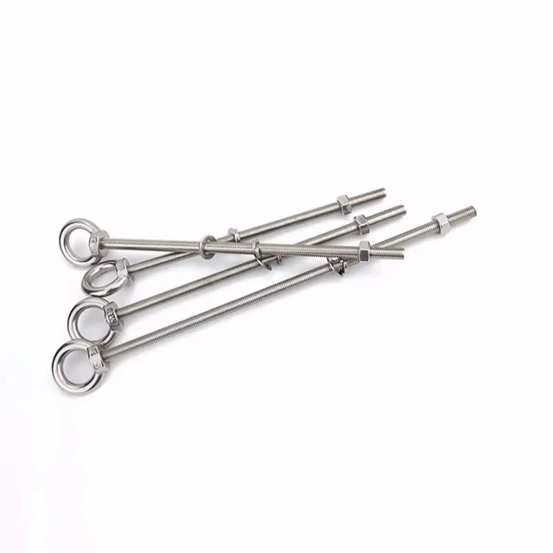 304 Stainless Steel Lifting Eye Bolt M4 to M20 / Extended Ring Screw with Hex Nut Spring Washer Flat Washer for Wall Mounting