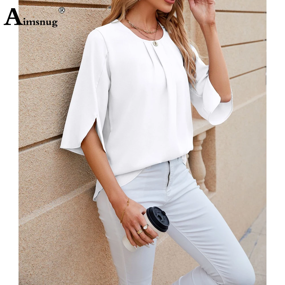 Camisa informal de gasa para mujer, blusa de media manga, color blanco y negro, ropa cómoda, Primavera, 2024