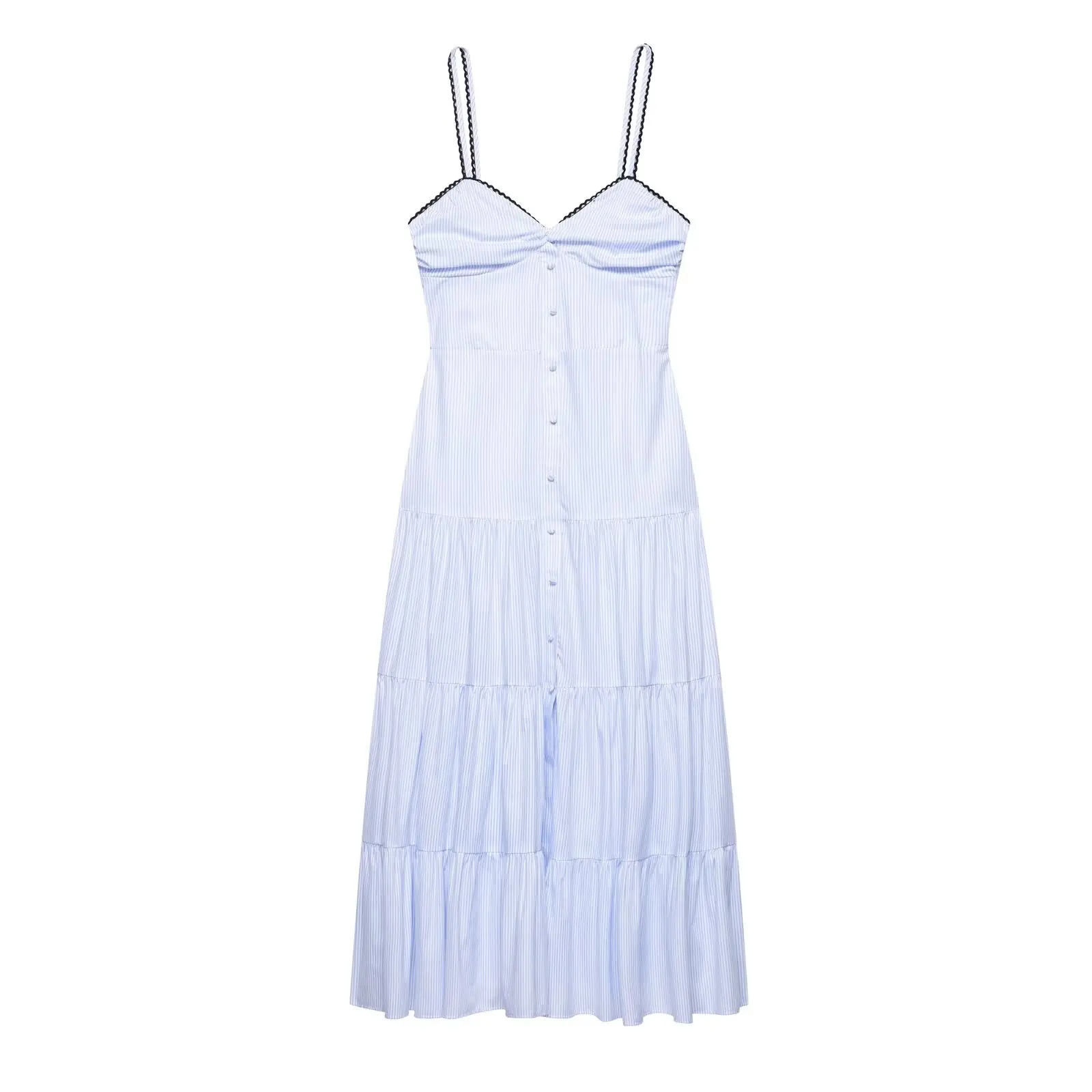 

Topenomi Casual Striped Spaghetti Strap Long Dress Women Summer Elegant Vacation Style Sleeveless Slim Fit A-line Party Dresses
