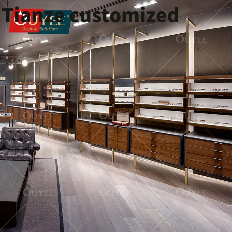 

Customized-Custom Eyewear Store Interior Design Ideas Wooden Retail Store Fixtures Furniture Optical Shop Interior Design Decora