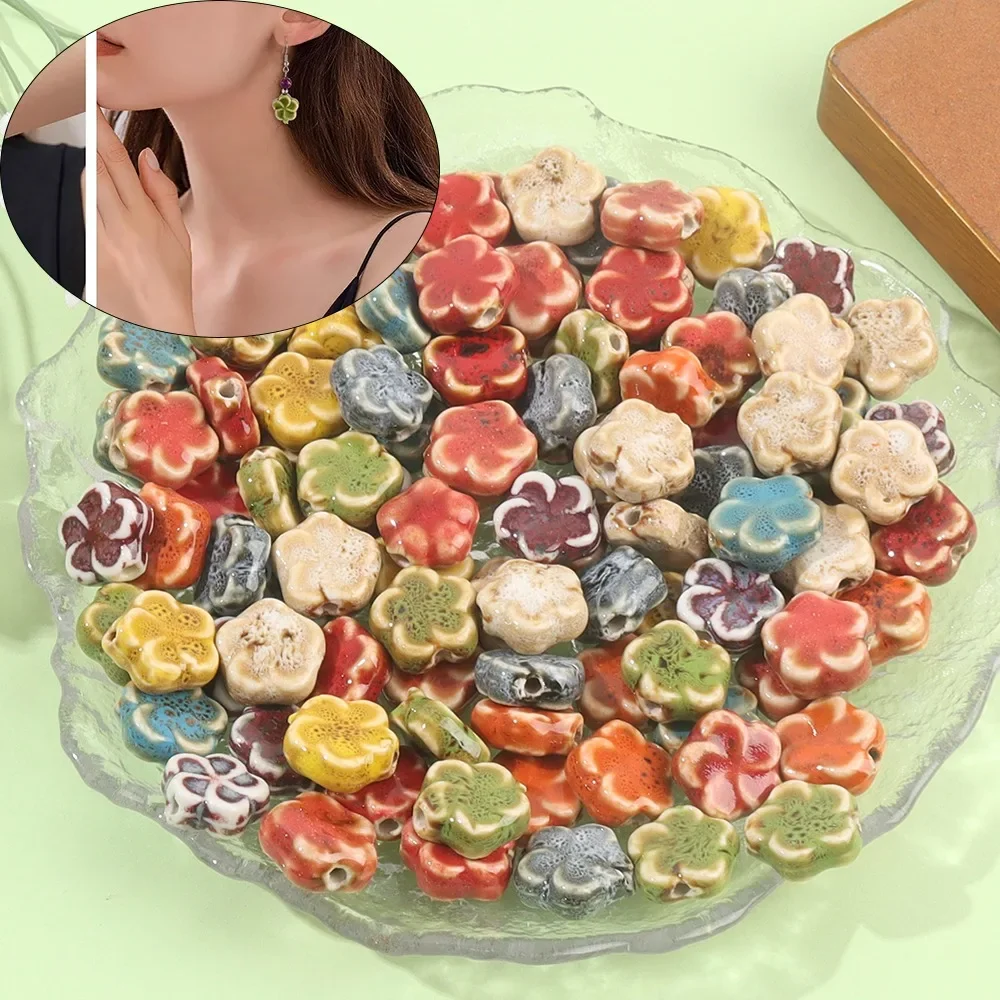 5/11/23pcs Ceramic Flower Decorative Beads, DIY Bracelets, Necklace Jewelry Accessories, Valentine's Day, Thanksgiving Gifts