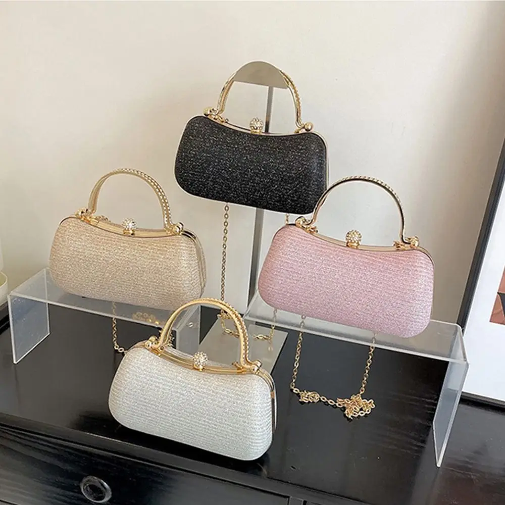 Bolso de noche con purpurina para mujer, elegante bolso de muñeca de gran capacidad, bolso de mano para mujer, bolso de hombro con diamantes de imitación, caja