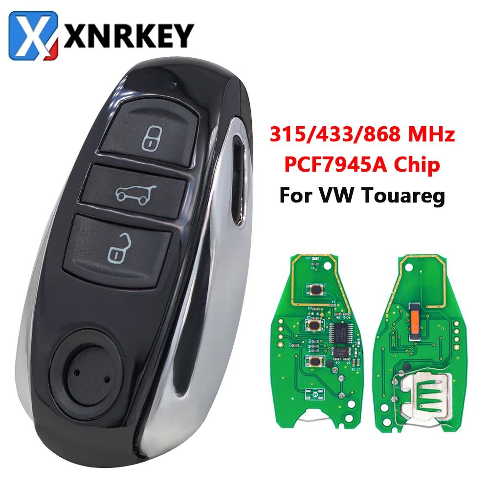 XNRKEY 3 Button Smart Remote Car Key PCF7945 Chip 315/433/868Mhz for VW Volkswagen Touareg 2010 2011 2012 2013 2014 Remote Key