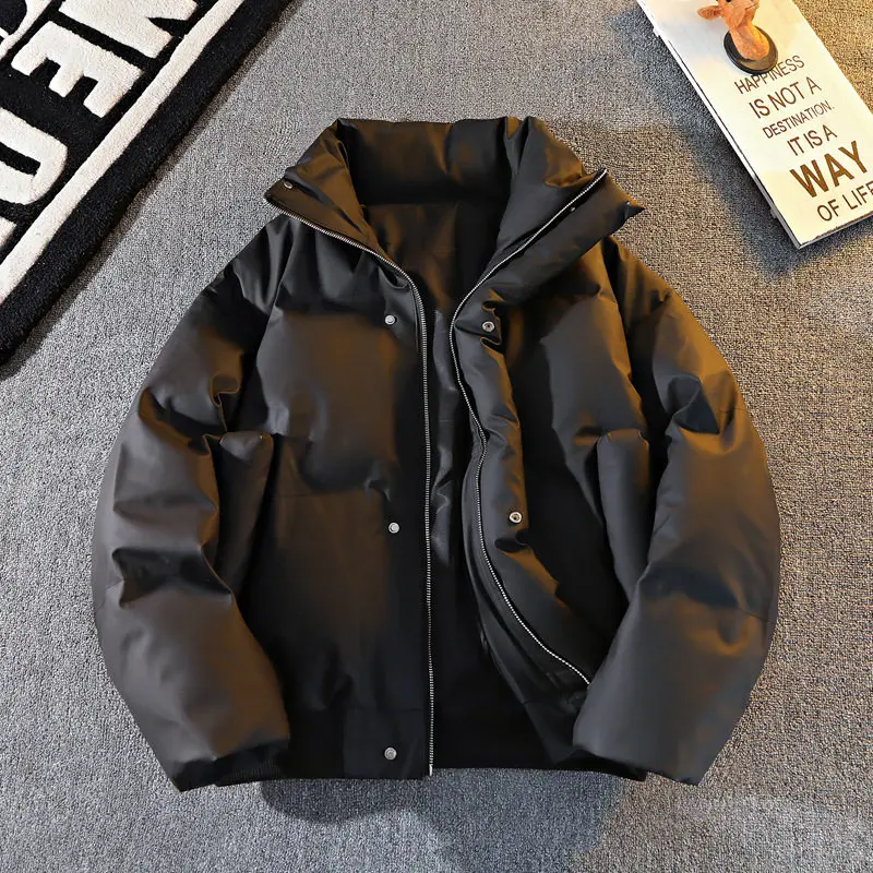

Новая мужская зимняя куртка 2025 года из хлопка с имитацией кожи PU, молодежная повседневная утепленная модель на молнии, цветная