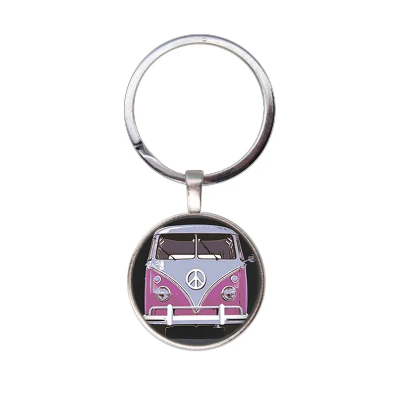 Fashion Jewelry Dome Glass Alloy Keychain Anti War Peace Camper  Unique Classic Gift