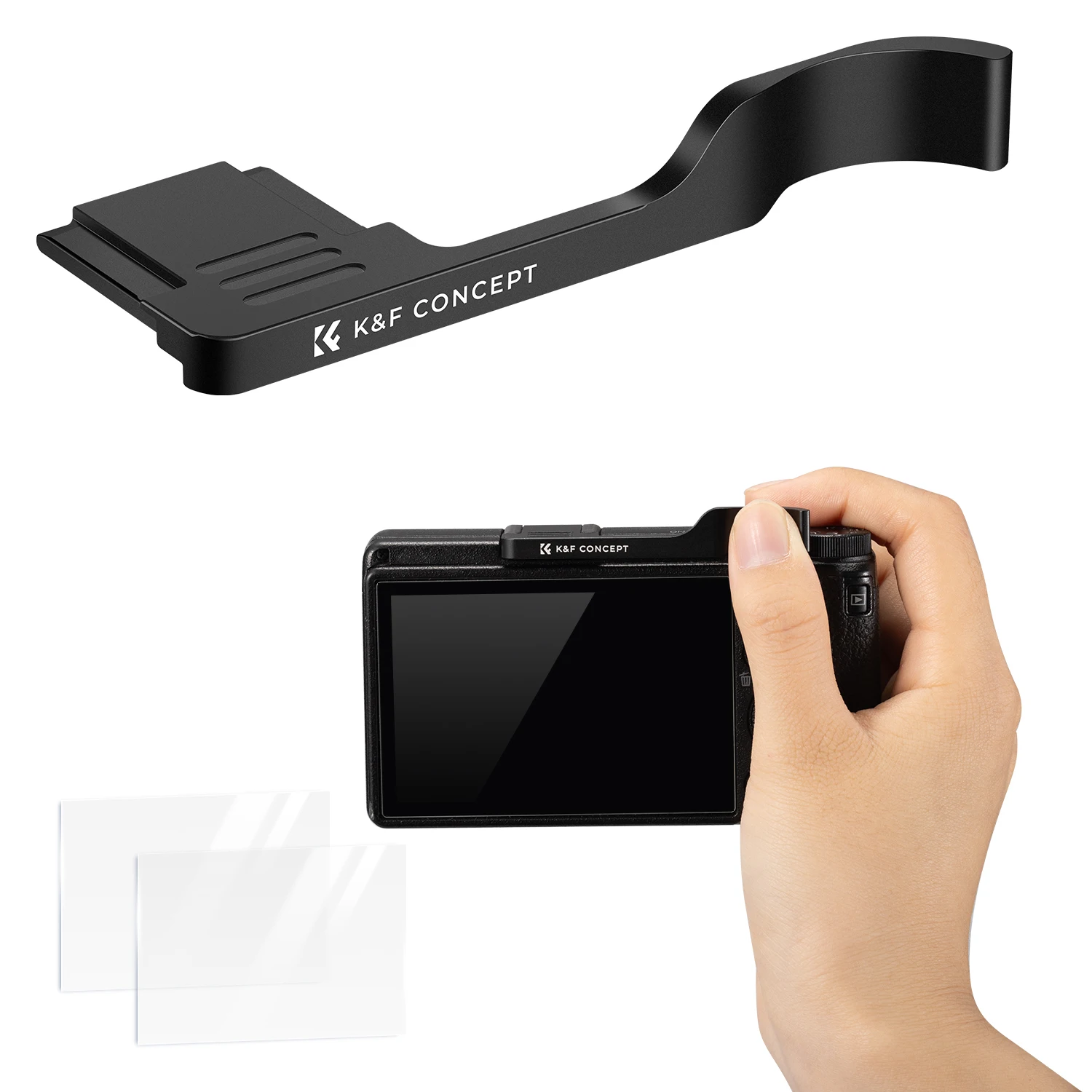 K&F CONCEPT Duimgreep met Hot Shoe Cover en 2 Stuks Schermbeschermer voor Ricoh GR II GR III GR IIIx GR IIIx HDF GR3x HDF