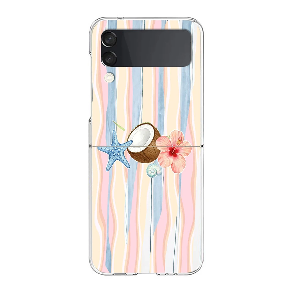 Tropical Coconut Stripe Luxury Phone Cover For Samsung Galaxy Z Flip 8 7 6 5 4 Case Transparent For Samsung Z Flip 3 Hard PC Bag