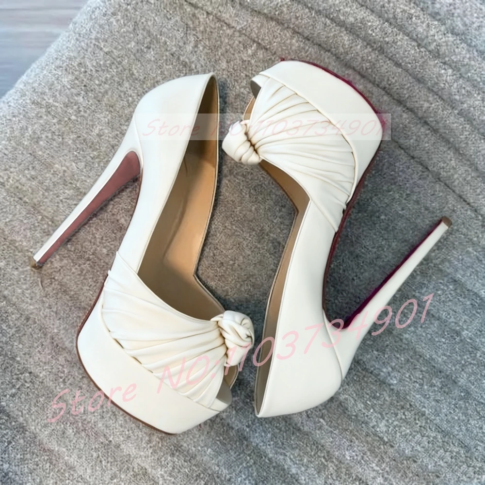 

Pleated Knot Peep Toe Pink Sole Pumps Women Wedding Platform Round Toe Gold Shiny Pumps Office Lady Trendy Sexy High Heels Shoes