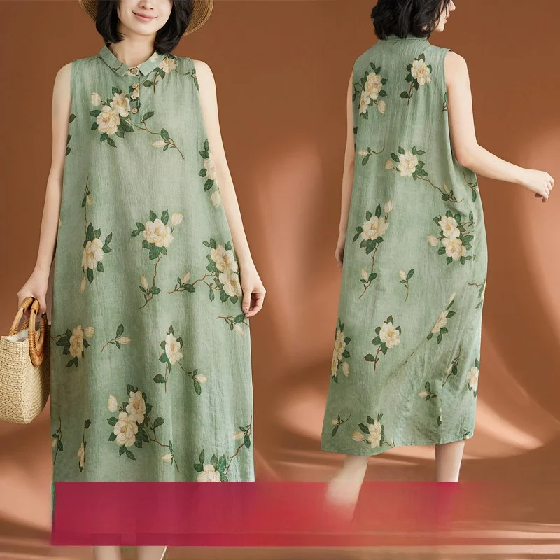 

Женское платье-кардиган больших размеров в китайском ретро-стиле, полуоткрытое, с поясом и пуговицами, в этническом стиле, из хлопка и льна.