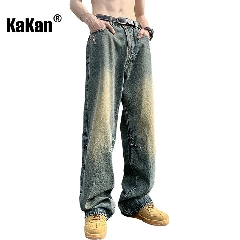 

Kakan - New Men's Washed Denim Jeans, Y2k Clothing Loose Wide Leg Straight Leg Long Jeans Summer Denim Pants