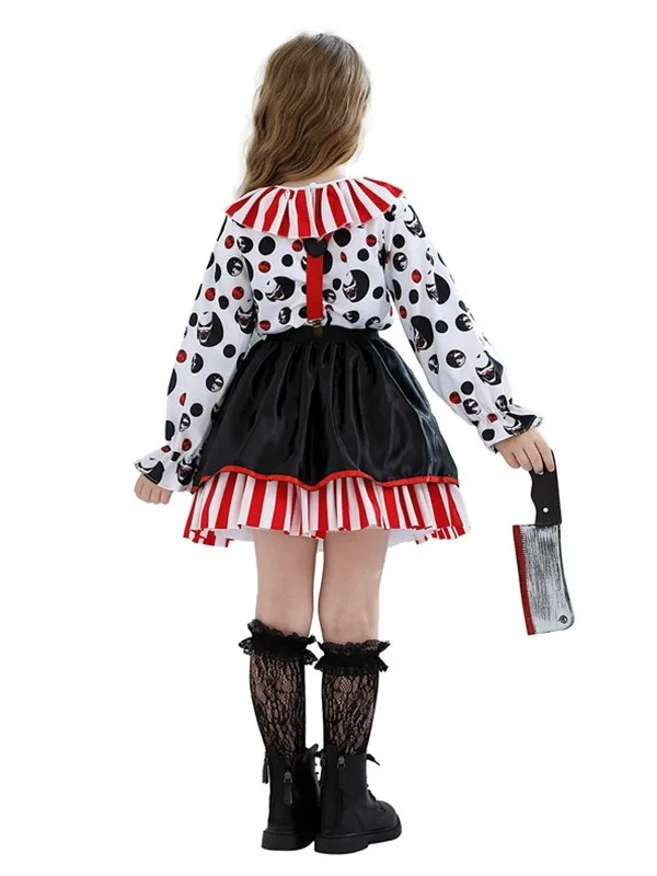 Scary Clown Dr up Skirt Children's loween Costume Bloodstained Circus Theme Girls' Toddler Nursery Outfit Polyester Fiber