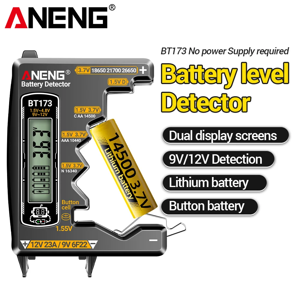ANENG BT173 Digitaler Batterietester mit Spannungsanzeige, tragbar, universell, hochpräzise, 12V 23A/9V 6F22 Knopfzellen-Detektionswerkzeug
