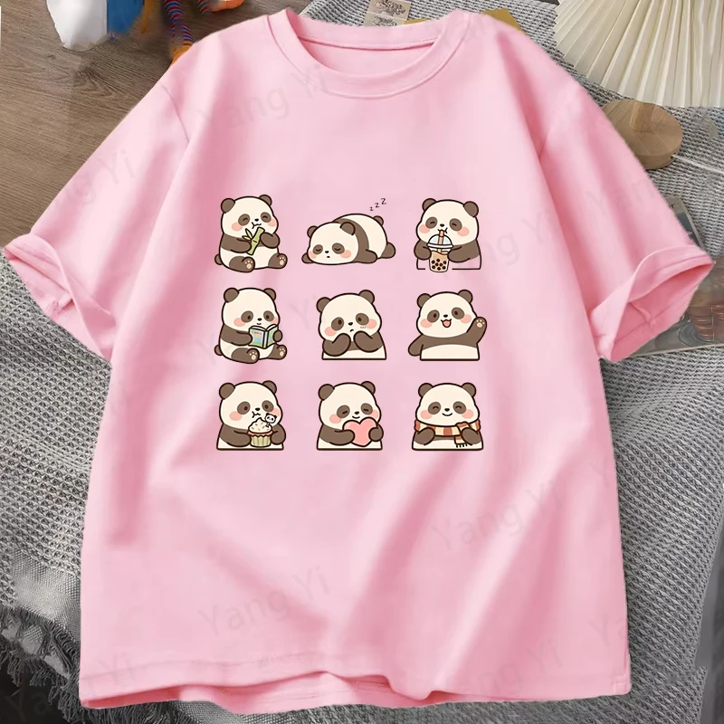 Pandas Are Doing What They Love Print Men Women T-shirt Unisex Summer Casual O-neck Lady Couple Clothing Short Sleeve New Tees