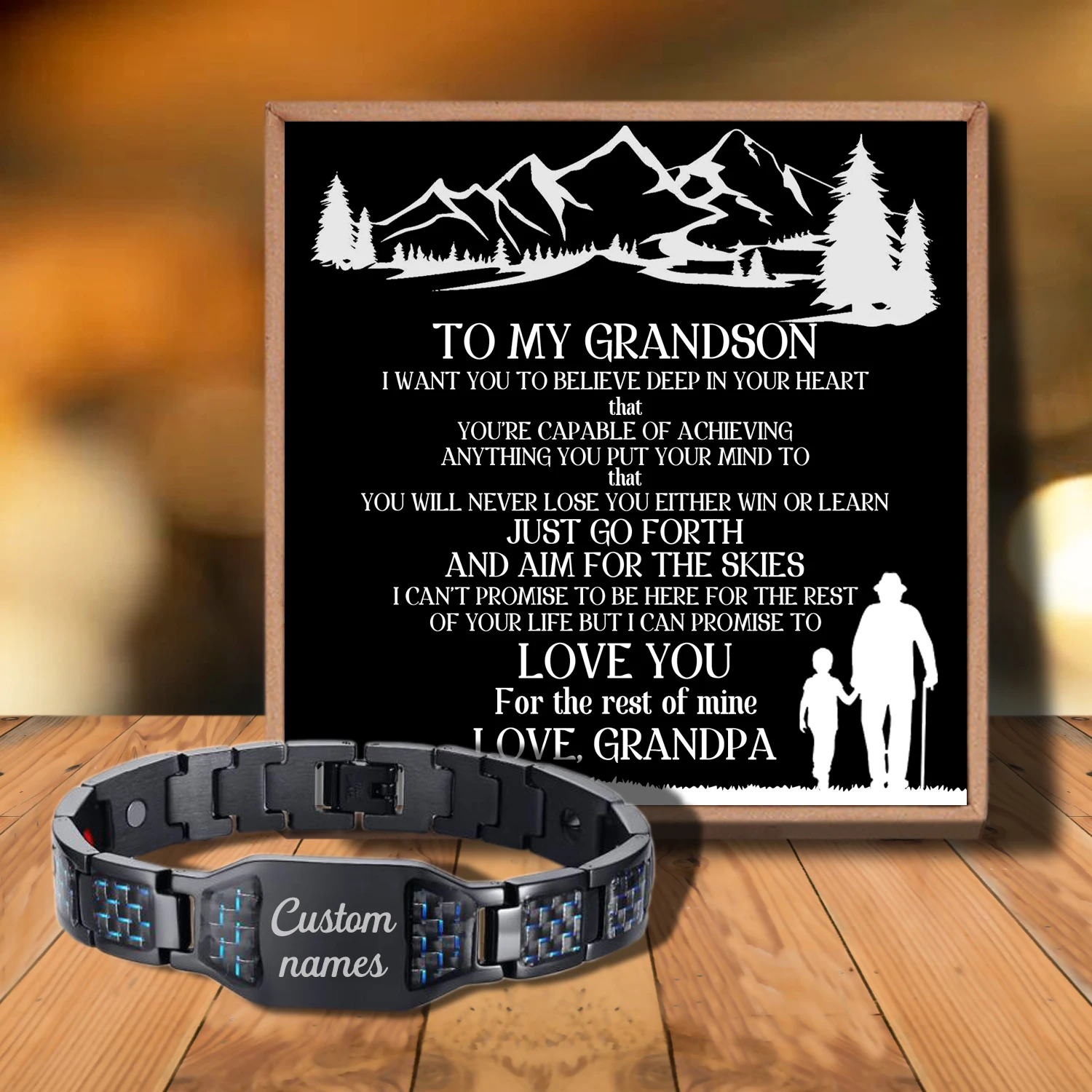 

Sac3104 To My Dear Grandson Never Forget That I Love from Love Grandpa Customizable Message Card Bracelet for Birthday Anniversa