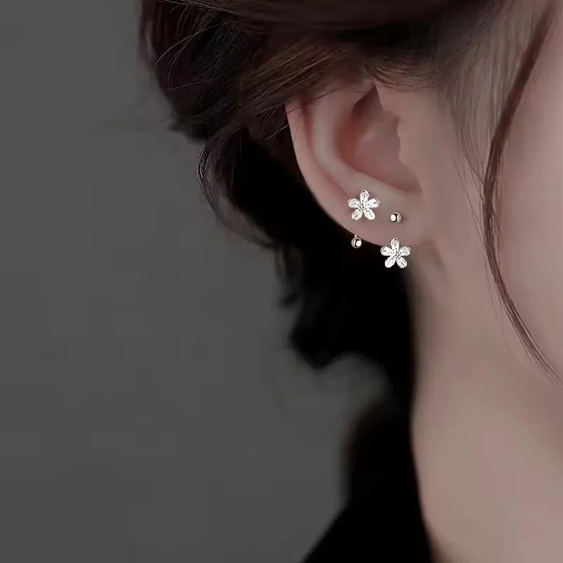 Sam Panda 925 Sterling Silver Flower Screw Puncture Stud Earrings for Women Fine Jewelry Light Luxury Minimalist Accessories