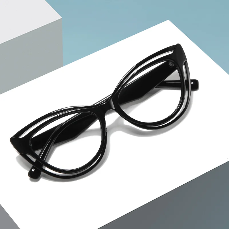 中空デザインのキャットアイブルーライトブロックメガネ、マルチカラーオプション、スタイリッシュで多用途