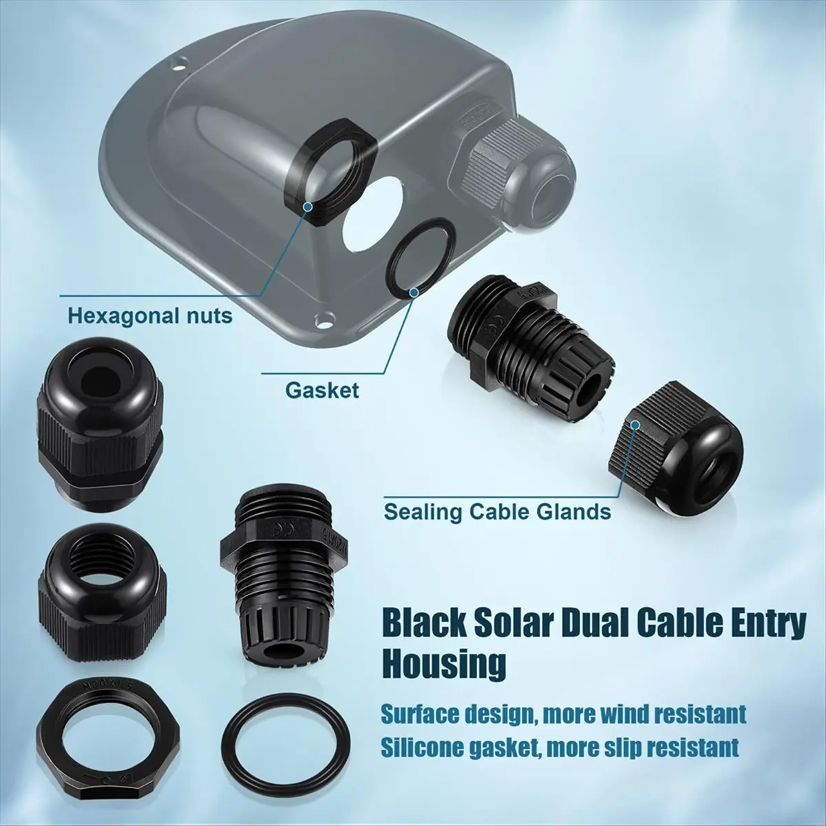 2 Pack Solar Cable Entry Gland,Solar Gland, Dual Cable Entry Housing for All Types 3mm² to 10mm² RV,Caravan,Marine Black
