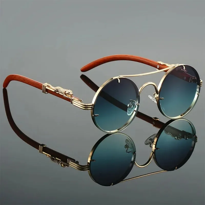 Gafas de sol redondas de estilo vintage para actividades al aire libre, gafas de sol de doble puente, clásicas, de moda para hombre, gafas de sol retro de marca de lujo para mujer.