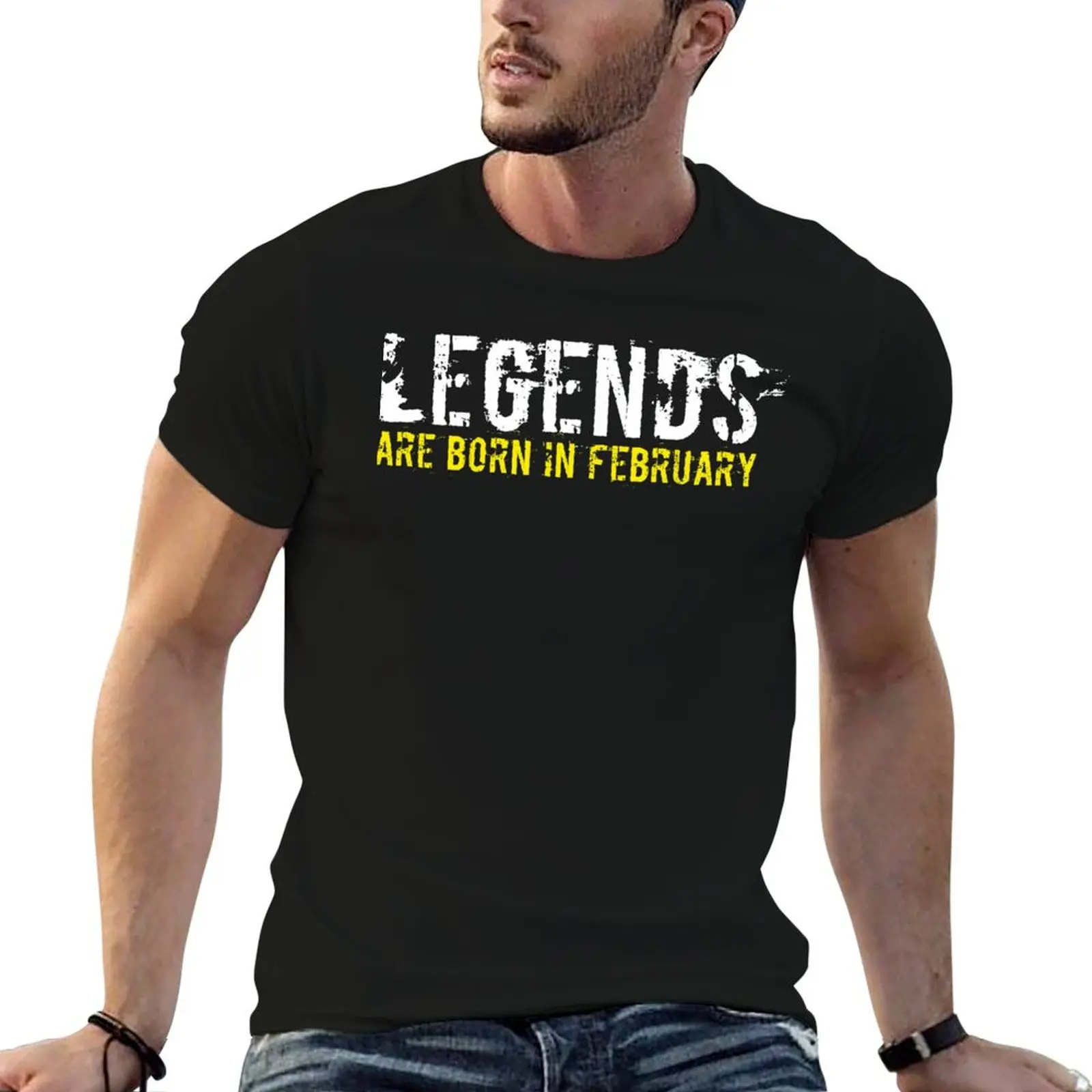 Legends Are Born In February Sentence Quote T-Shirt Work Utility Casual Tee Shirt
